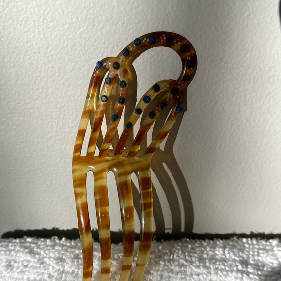 Antique Tortoise Shell Blue Rhinestone Hair Combs main image 8